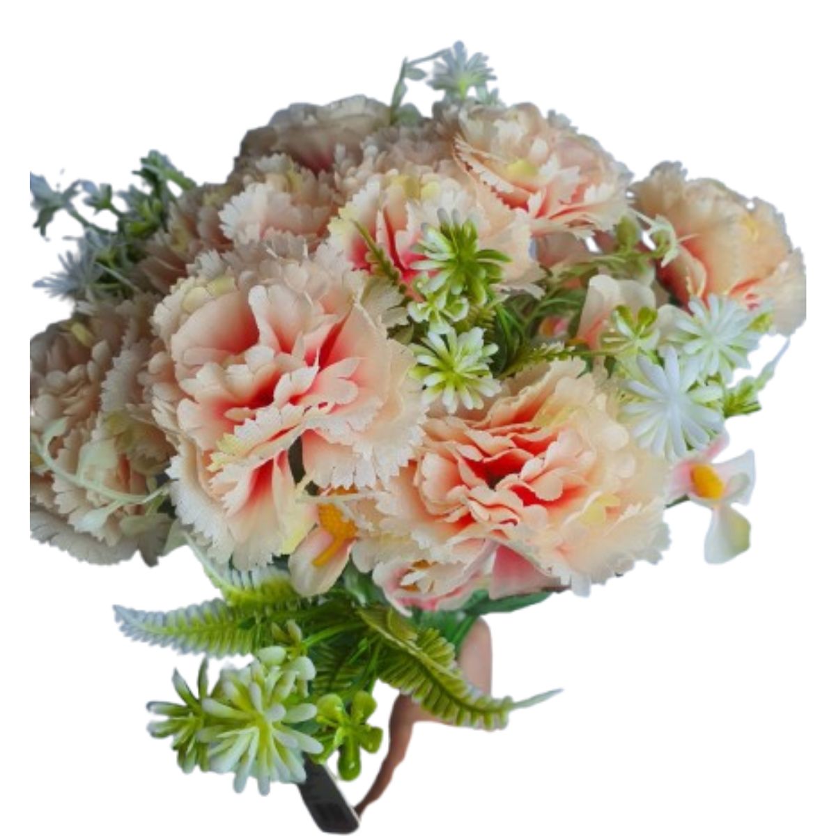 Buquê De Cravos Com 8 Flores Artificiais E Plantas - Rosa Claro Buquê De Cravos Com 8 Flores Artificiais E Plantas - Rosa Claro